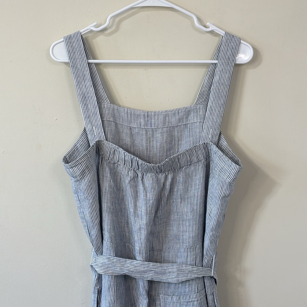 NEW Quince 100% European Linen Square Neck Jumpsuit Blue Pinstripe Size Large - Picture 7 of 11